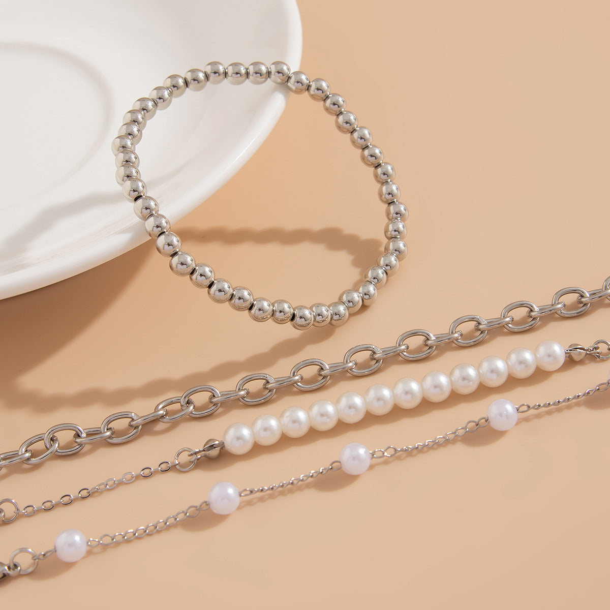 Planderful Vienna Verve Layered Chain Bracelet For Women Imitation Pearl Bead Stacked Jewelry Everyday Glam