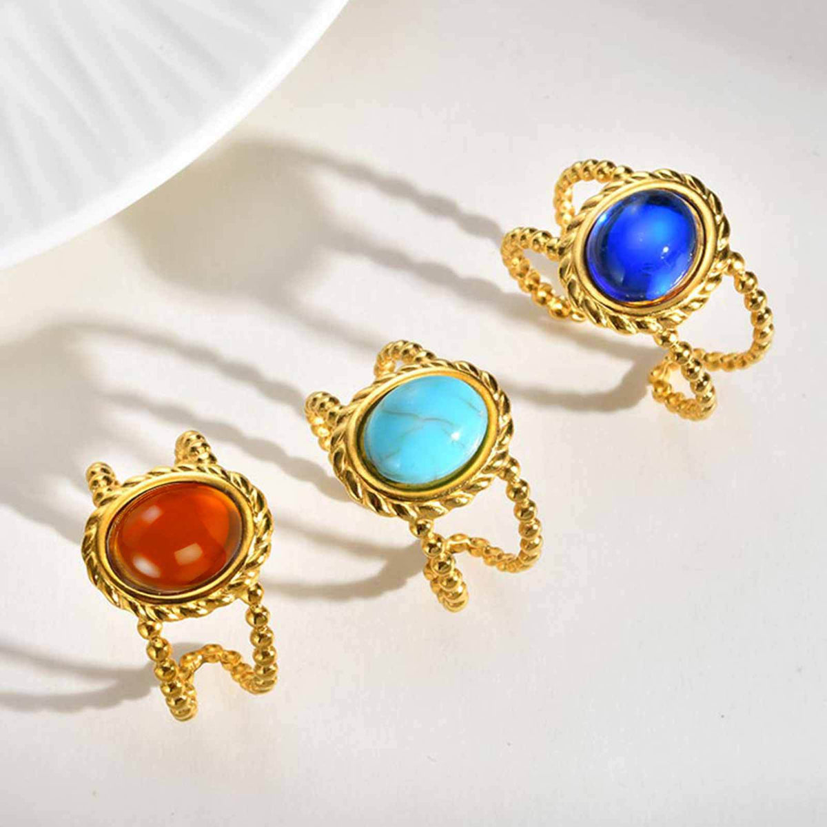 Stainless Steel Hot-Selling Geometric Lines Imitation Natural Stone Double-Layer Open Ring