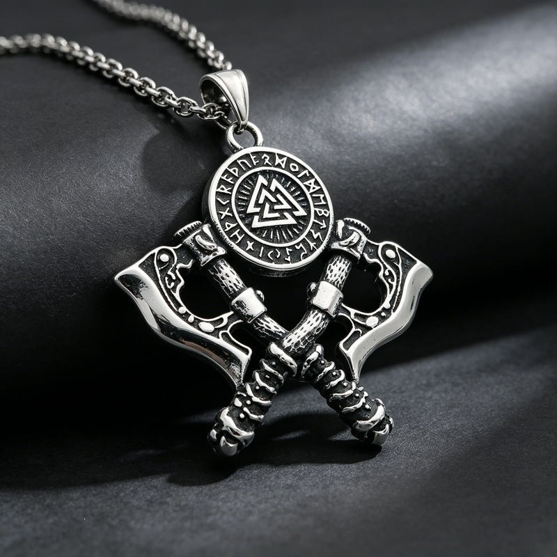 Viking Weapon Element Pendant Punk Street Double Knife Skull Baseball Bat Skull Necklace