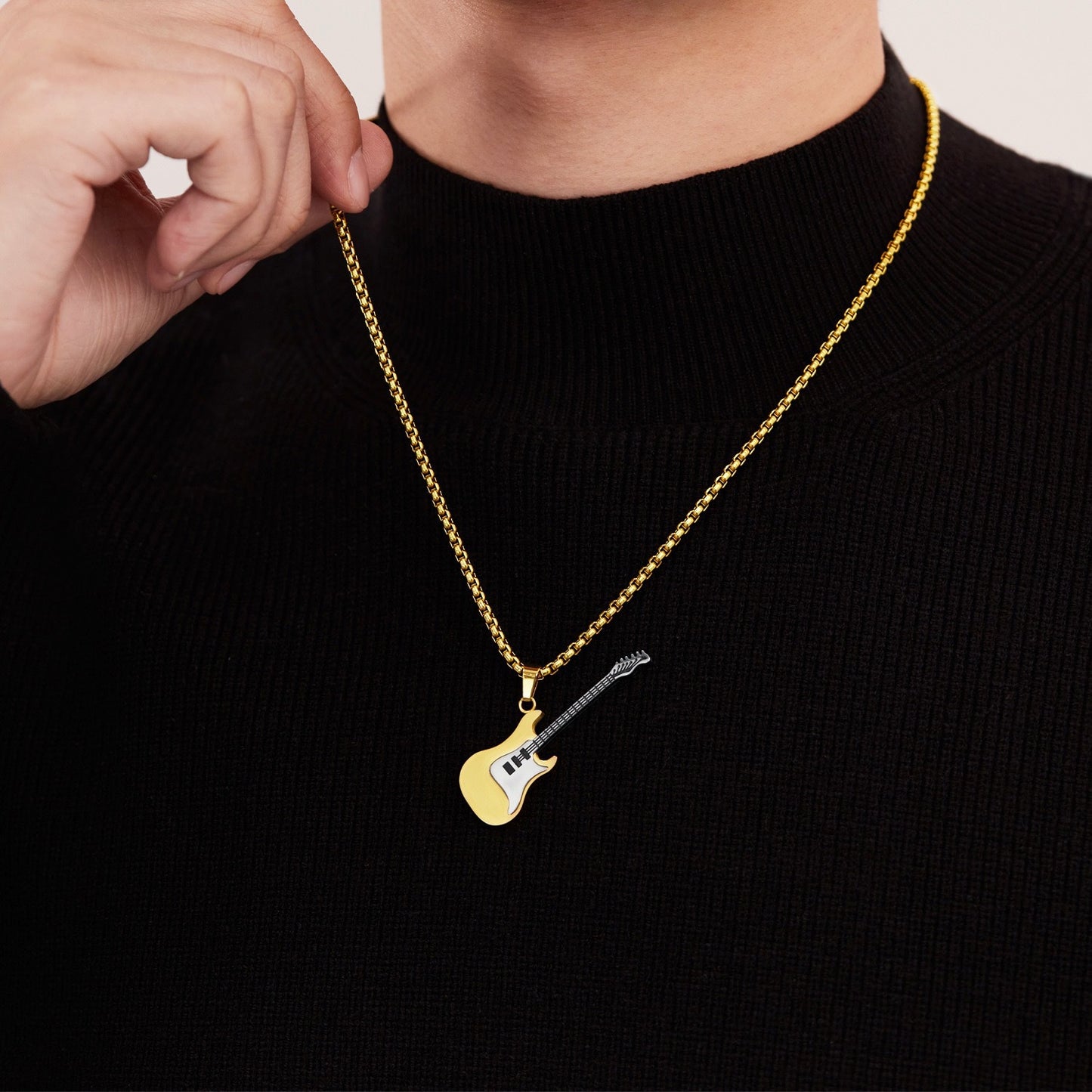Planderful Stainless Steel Guitar Pendant Necklace Unisex Street Style Hip Hop Gift For Him And Her