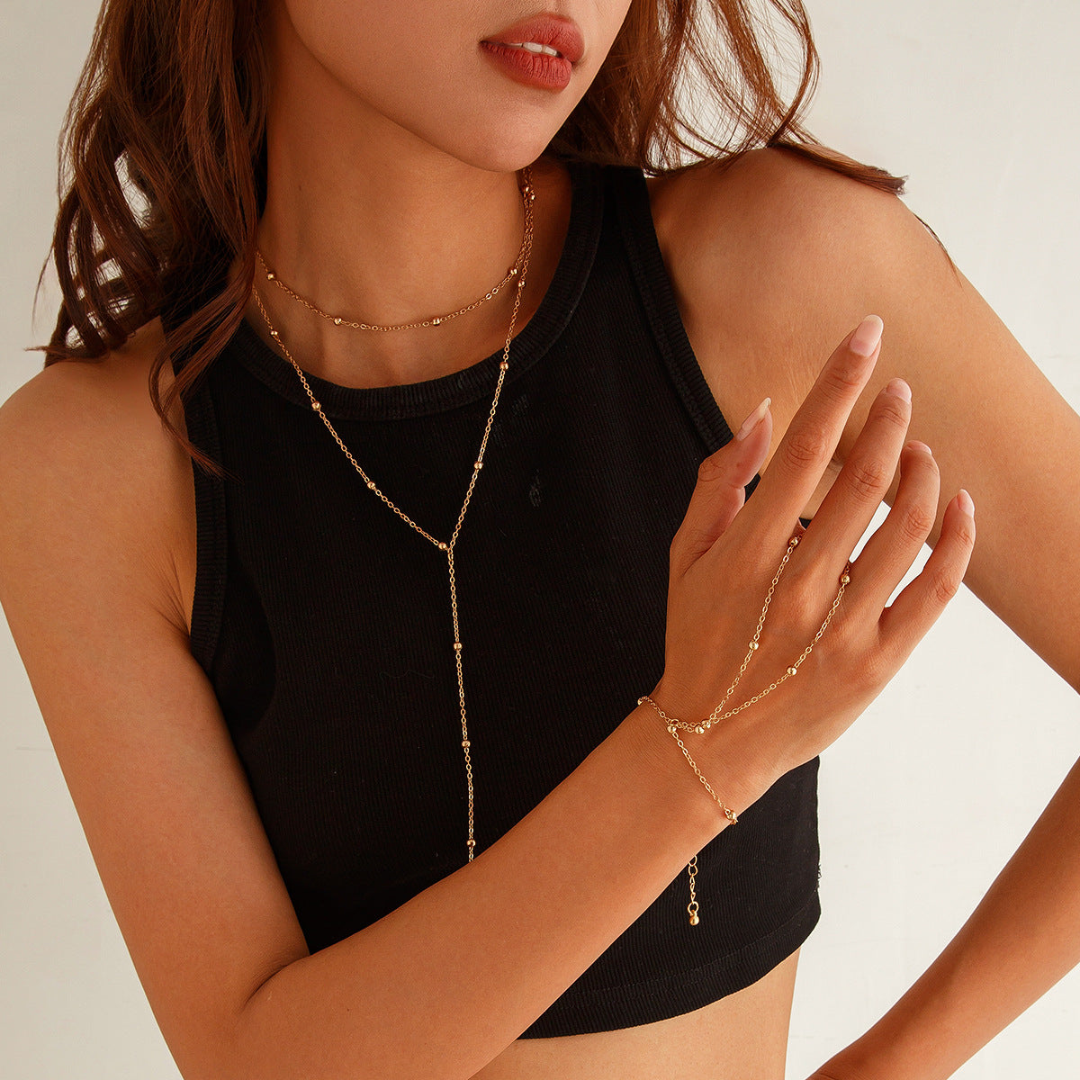 Geometric Bead Fringe Necklace & Bracelet Set