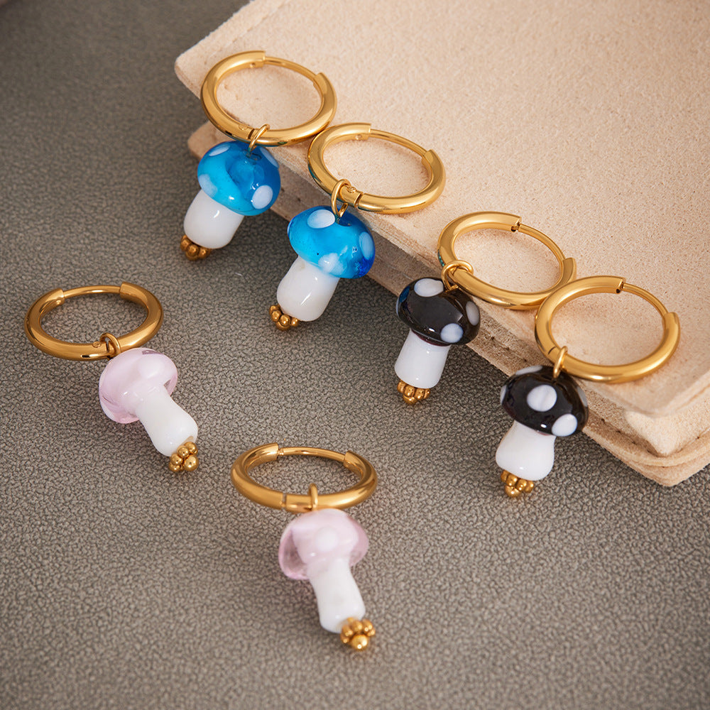 Planderful Polka Dot Mushroom Resin Earrings Women Plated