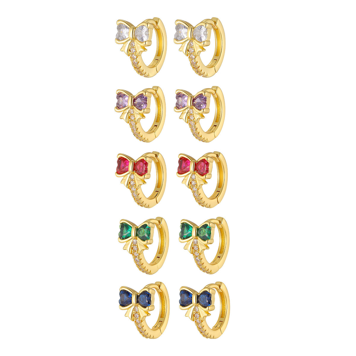 Floral Cat Zircon Earrings — Four Designs, Five Stone Colors
