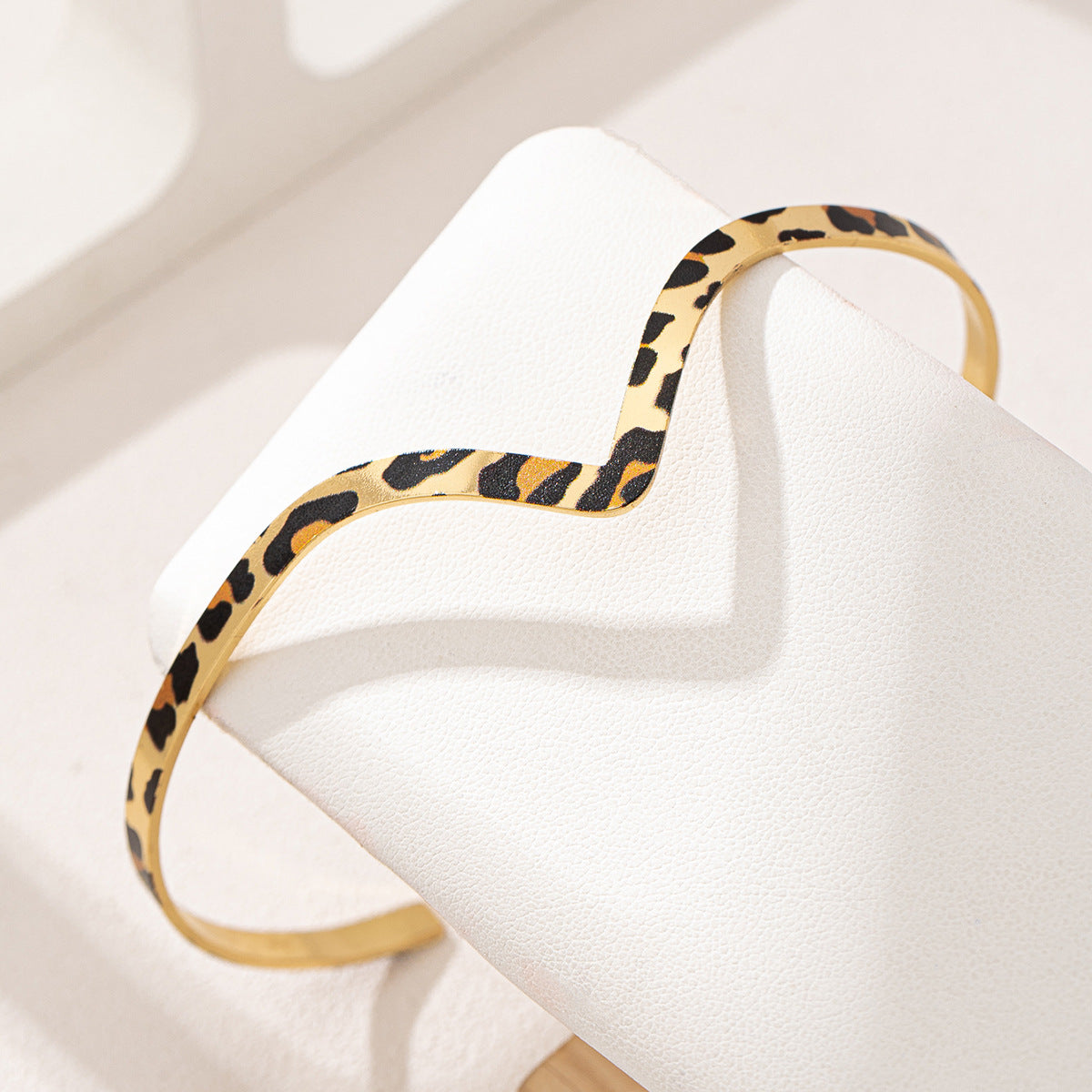 Planderful Vienna Verve V-Shaped Metal Leopard Print Bracelet