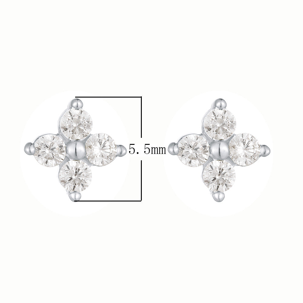 S925 Sterling Silver Four-Leaf Clover Zircon Stud Earrings