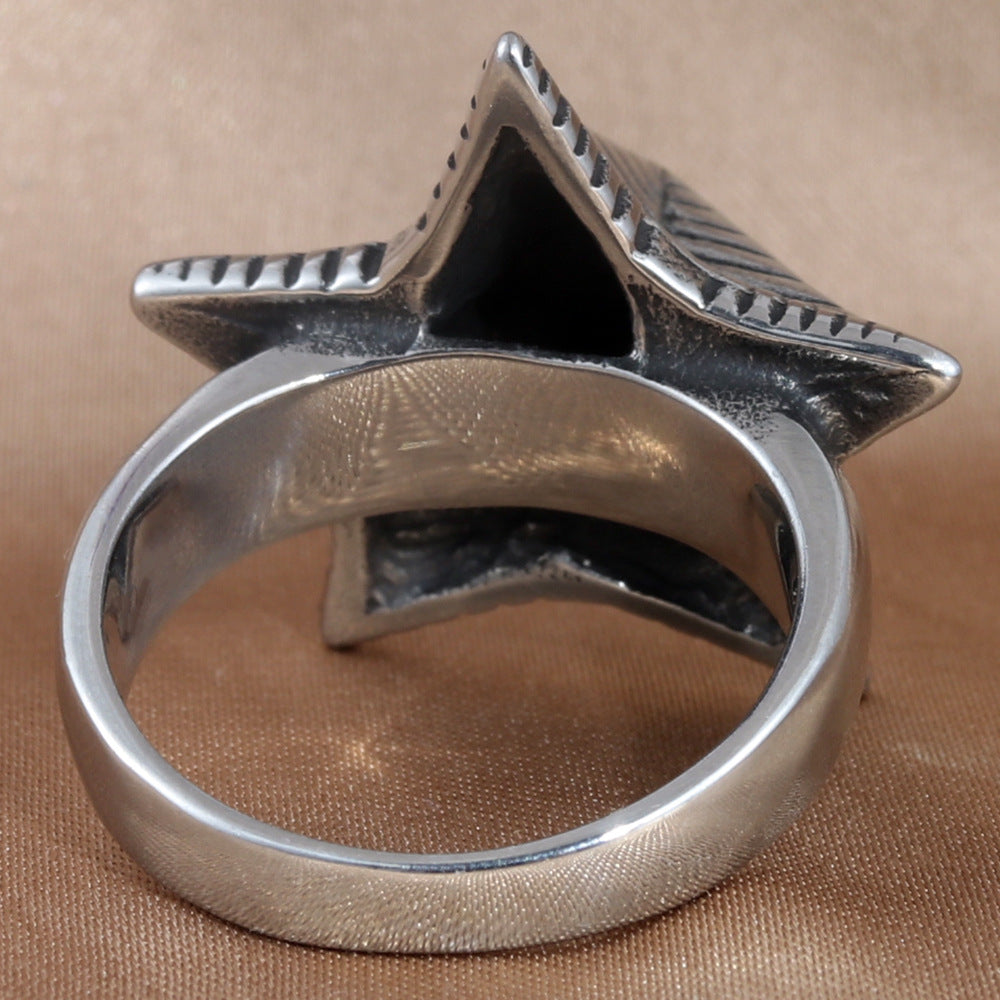 Titanium Steel Pentagram Ring for Men - Retro Trendy Personalized Accessories in European and American Style