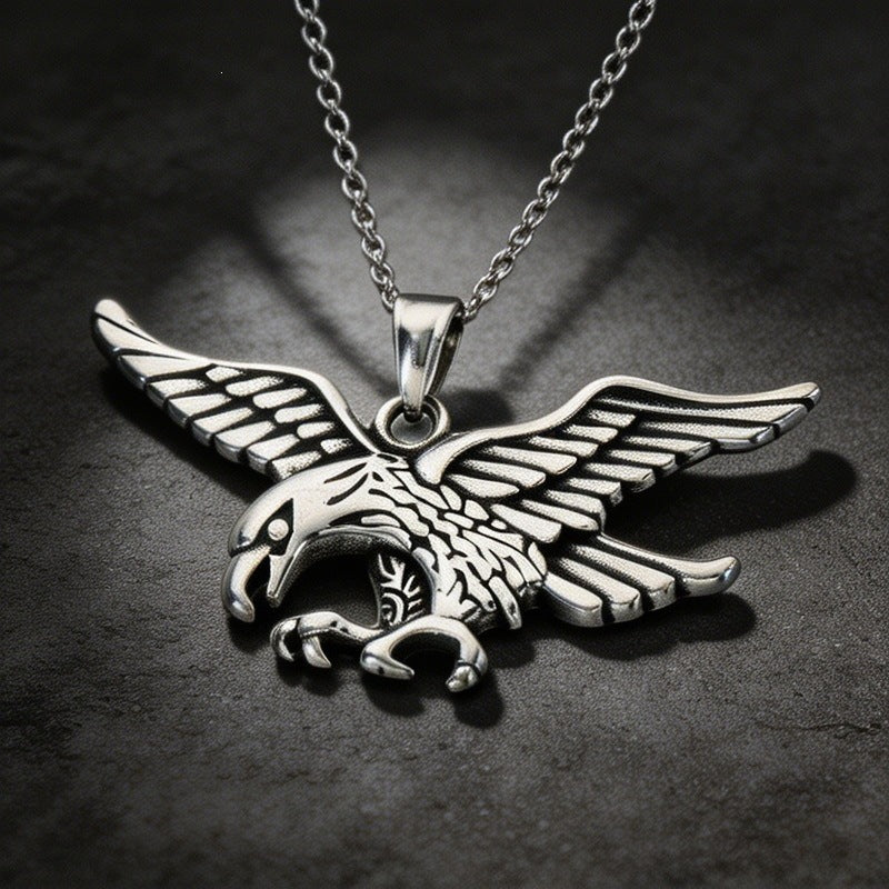 Punk Style Bird Of Prey Eagle Pendant Retro Smeared Eagle Wing Owl Necklace
