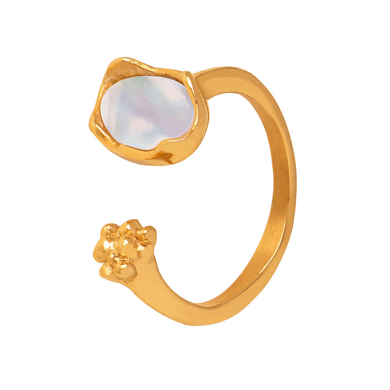 Elegant Titanium Steel Gold-Plated Ring with Zircon Colored Shell Inlay