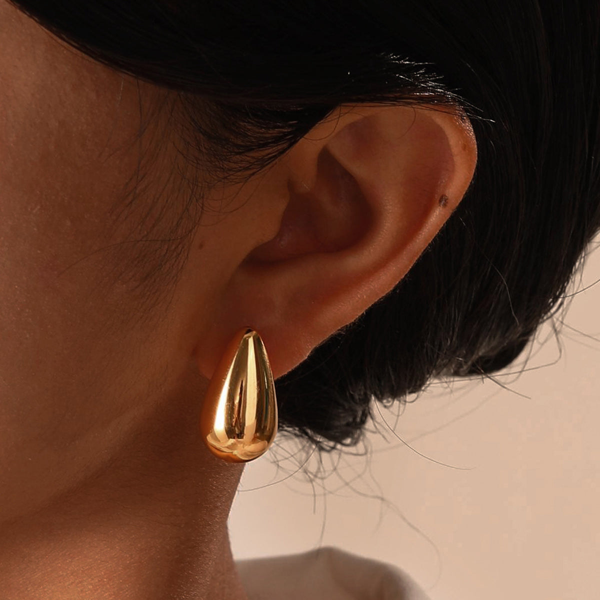 Polished Teardrop Stud Earrings — Gold