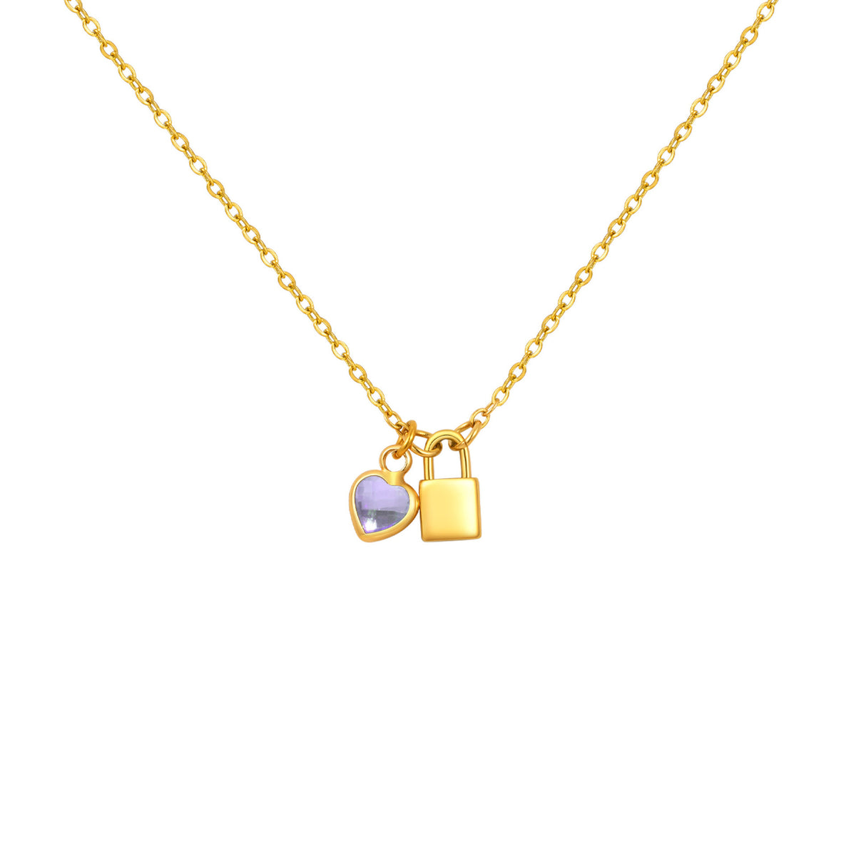Wind Ladies Birthday Gift Stainless Steel Gold Lock Peach Heart Twelfth Necklace