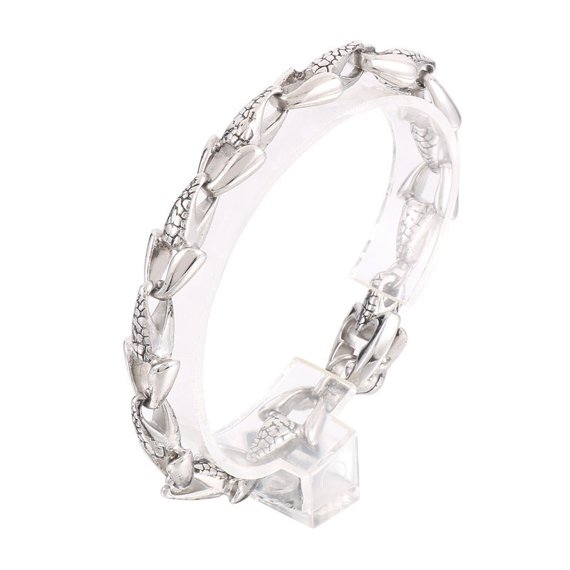 Design Fishtail Anchor – Punk Style Antique Snakehead Stainless Steel Men's Skull Bracelet