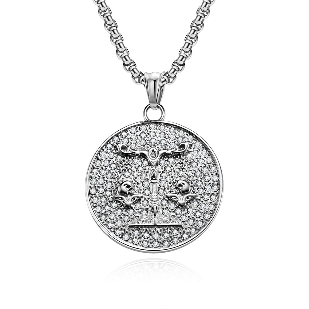 Planderful Twelve Constellations Zircon Titanium Steel Pendant For Hip Hop Style Fans