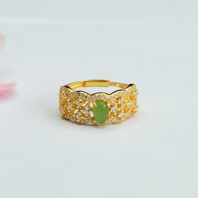 925 Sterling Silver Hetian Jasper Zircon Openwork Ring