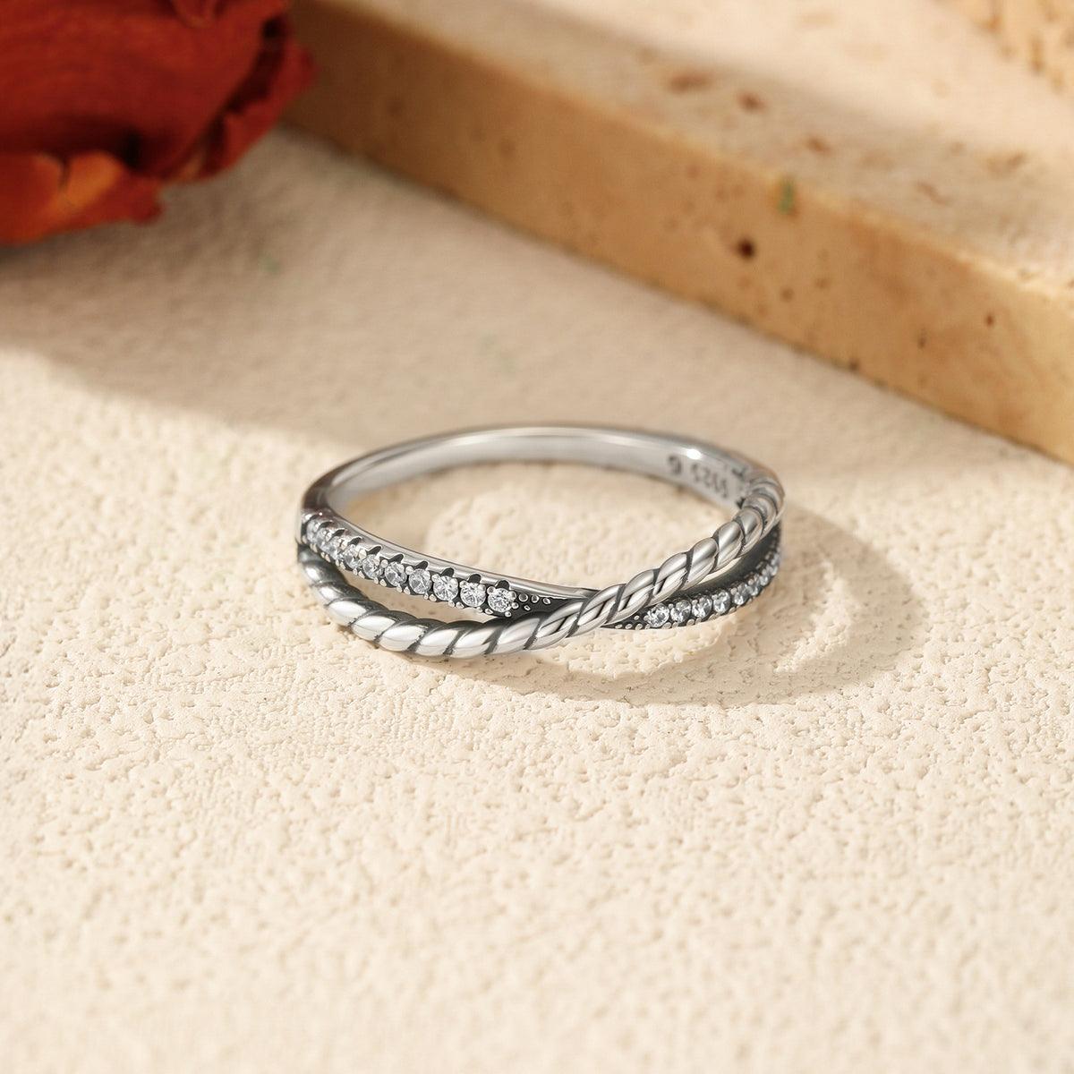 925 Sterling Silver Cross Twisted Ring