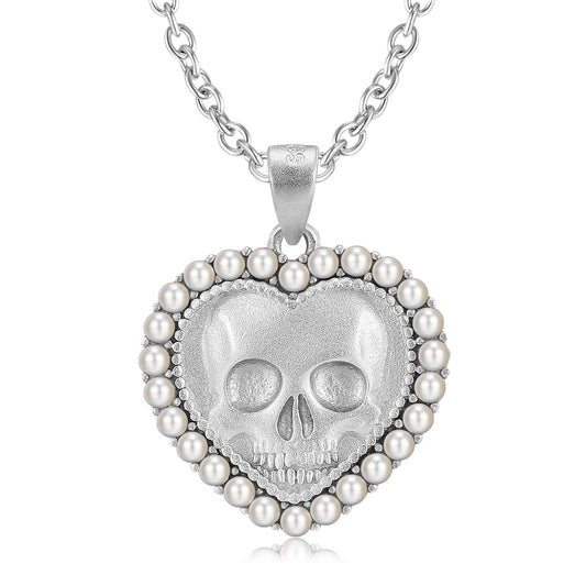 Halloween Skull Face Heart Shape Pendant Silver Necklace