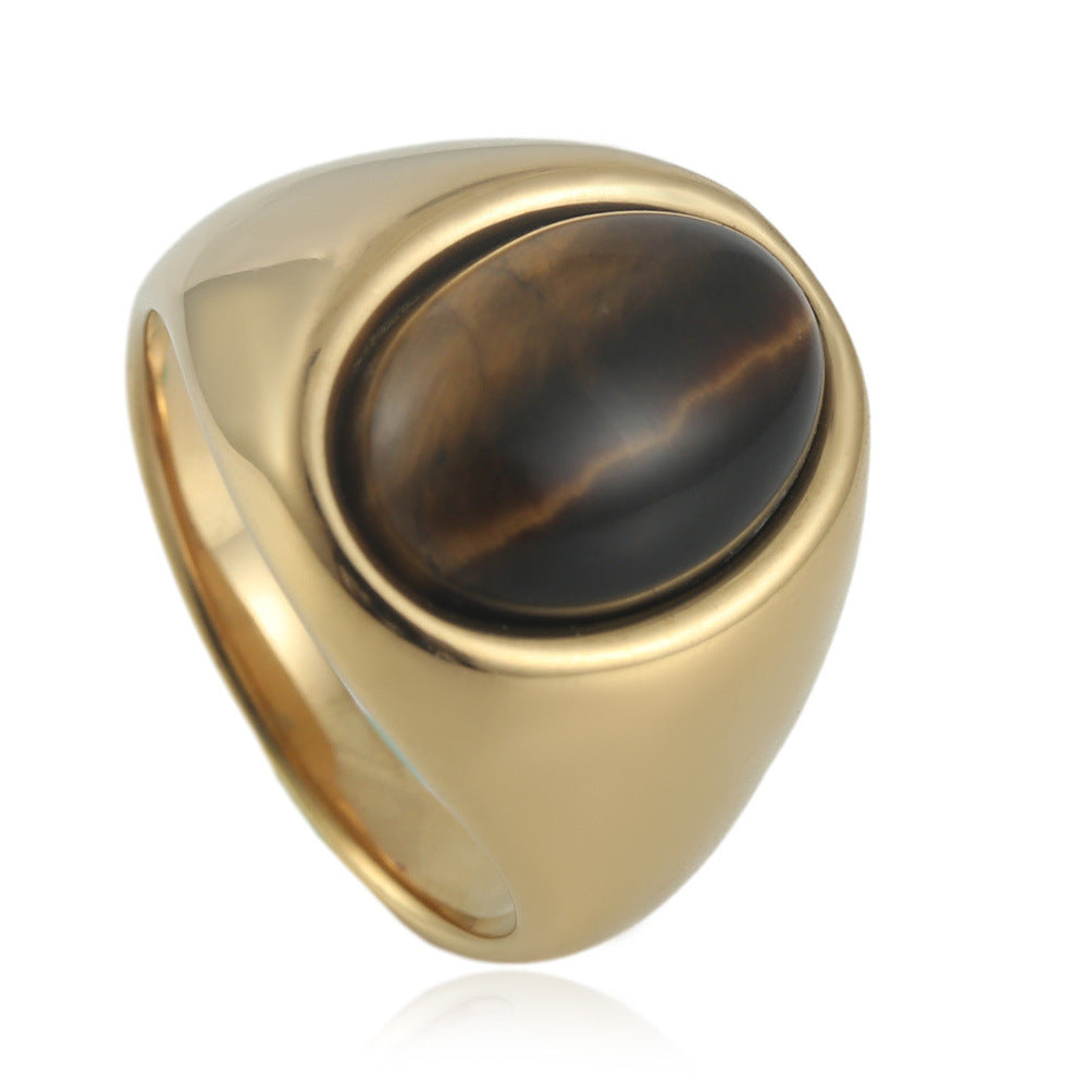 Planderful Titanium Steel Multi Color Stone Ring For Men And Unisex Punk Retro Statement Jewelry