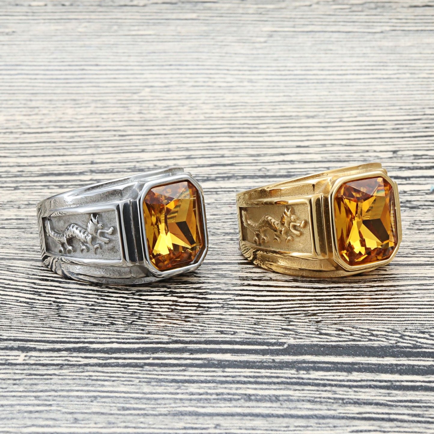 Titanium Steel Multi-Color Gemstone Dragon Ring for Stylish Men - Retro Punk Trendsetter