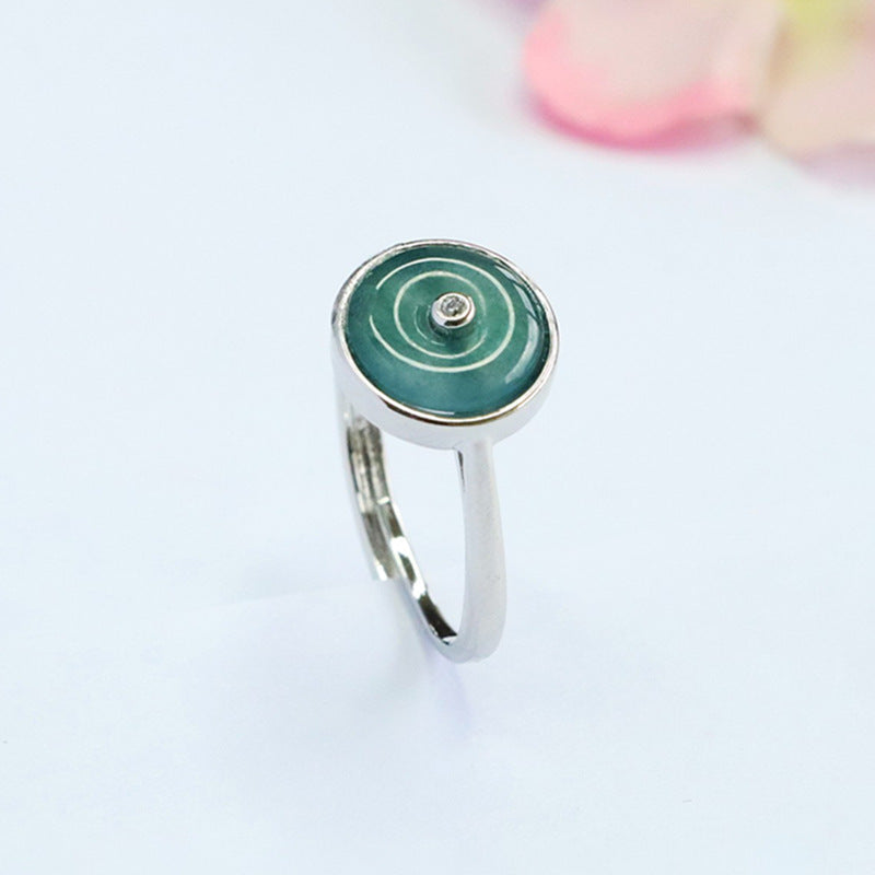 Blue Water Jadeite Peace Buckle 9 mm Ring