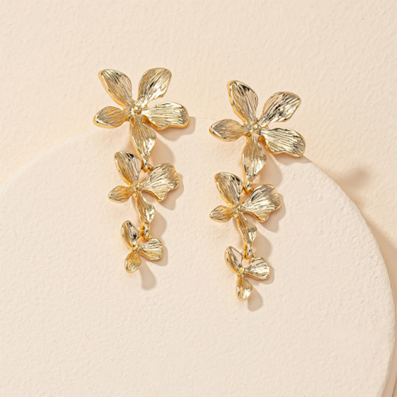 Exaggerated Metal Floral Earrings - Vienna Verve Collection