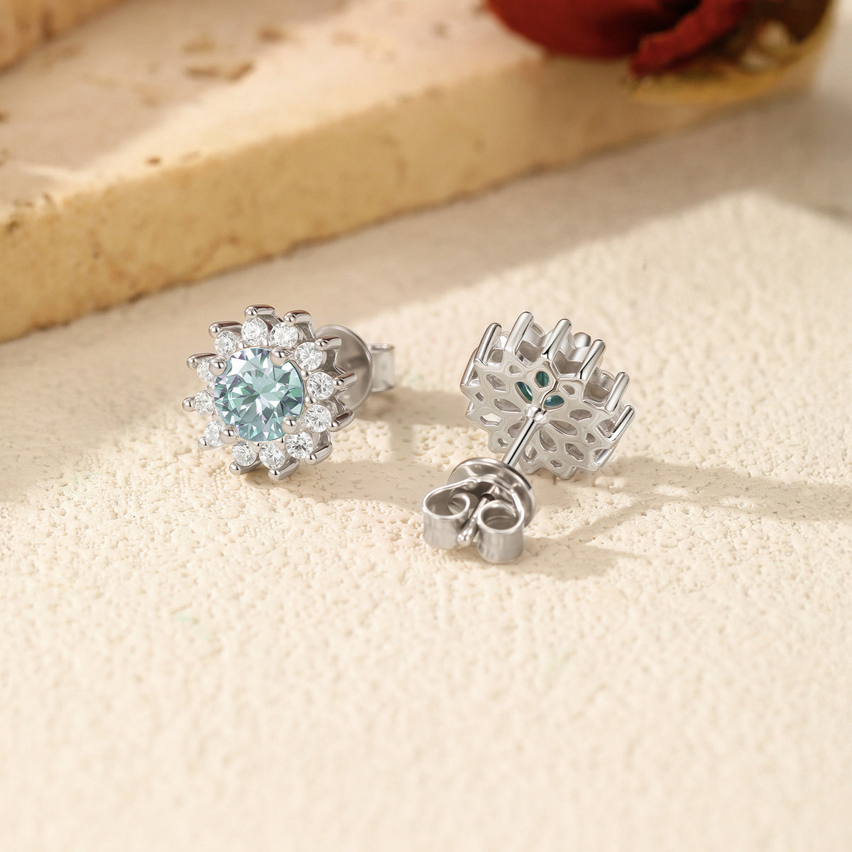 925 Sterling Silver Snowflake Turquoise Moissanite Earrings
