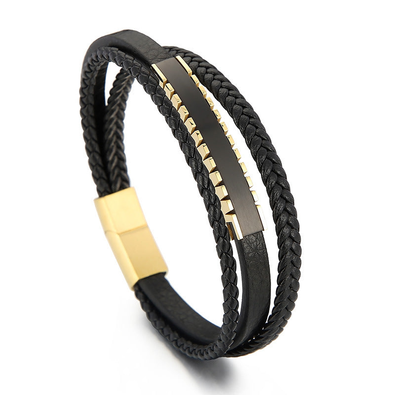 Planderful Magnetic Leather Bracelet Men Premium Stainless