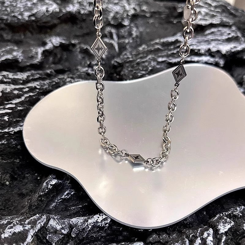 Planderful Jewelry Stainless Steel Rhombus Necklace For Men Cuban Collarbone Chain High End Design