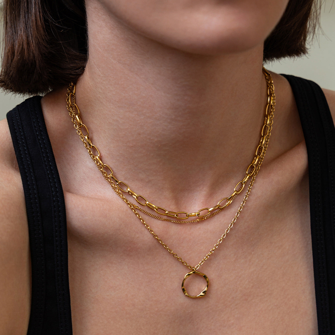 Minimalist Ring Layered Stainless Steel Necklace