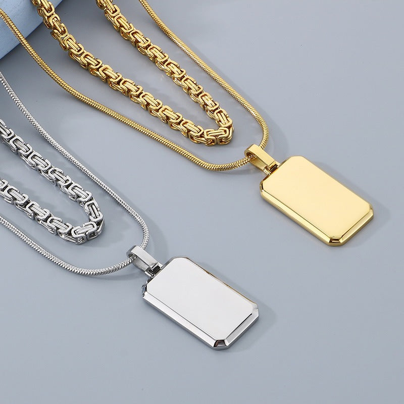 Trendy Emperor Chain Square Titanium Steel Necklace Men's Double-Layer Stacked Stainless Steel Military