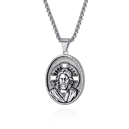 Virgin Mary Titanium Steel Necklace Round Tag Pendant for Men