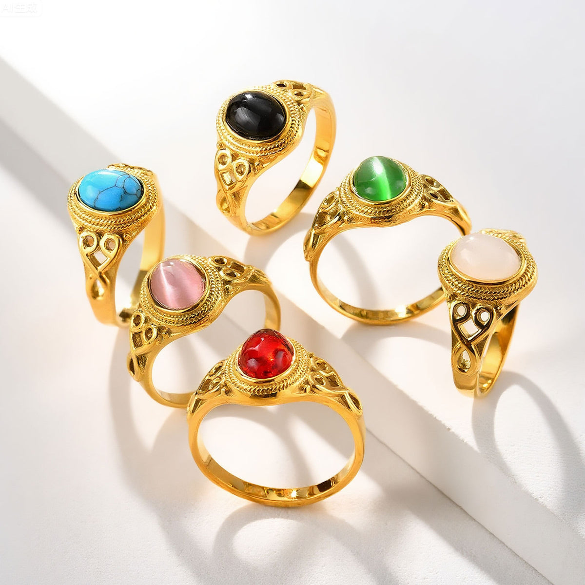 Ladies Stainless Steel Natural Stone Opal Oval Casting Ring –