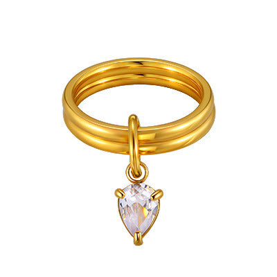 Stainless Steel Atmosphere Design Sense Girlfriend Birthday Gift Double Ring White Zircon