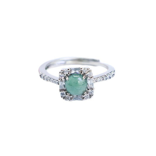 Blue-Water Jadeite Princess Square Ring