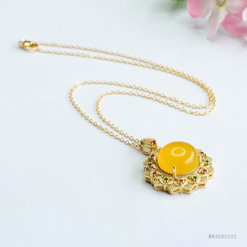 Chalcedony Sunflower & Ruyi Pendant — No Chain