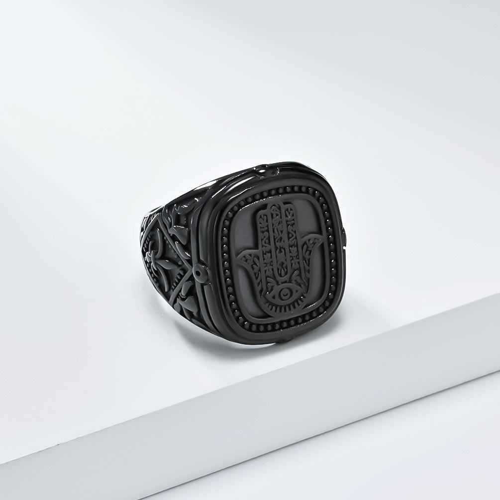 Cross-Border Retro Fatima Titanium Steel Men's Ring Wholesale