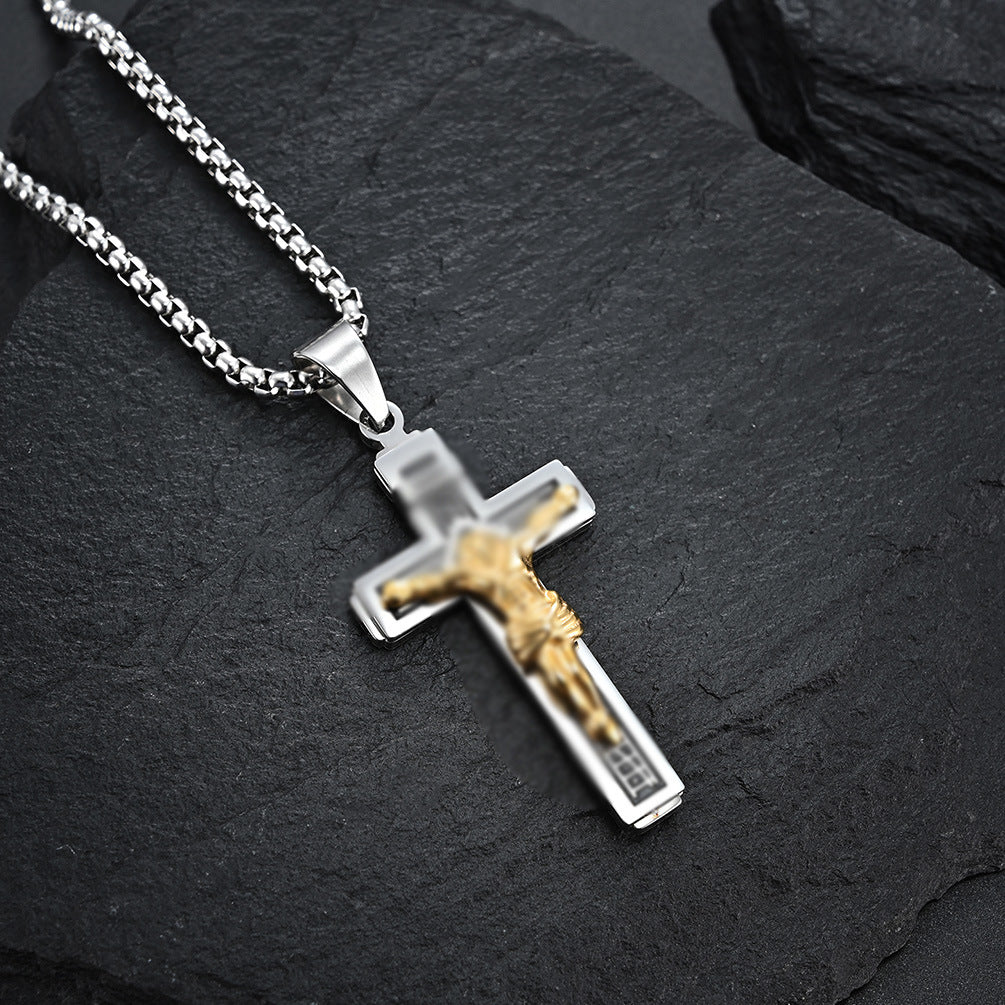 Source Factory Direct Sales European and American Cross Titanium Steel Necklace