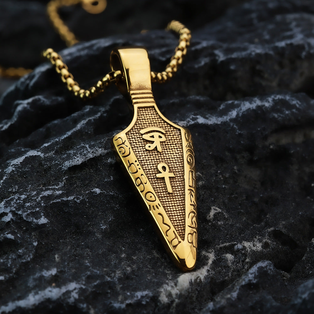 Vintage Stainless Steel Men's Pendant Ancient Egyptian Arrow Necklace