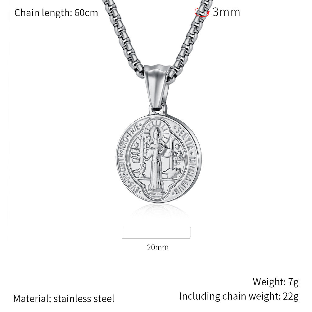 Saint Benedict Exorcist Necklace By Planderful Steel Protective Pendant For Spiritual Jewelry Enthusiasts