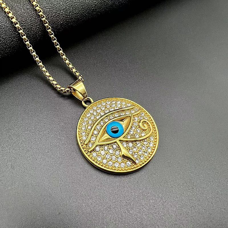 Hip Hop Necklace Eye Of Horus Pendant Planderful Stainless Steel Gold Plated Rhinestones Unisex