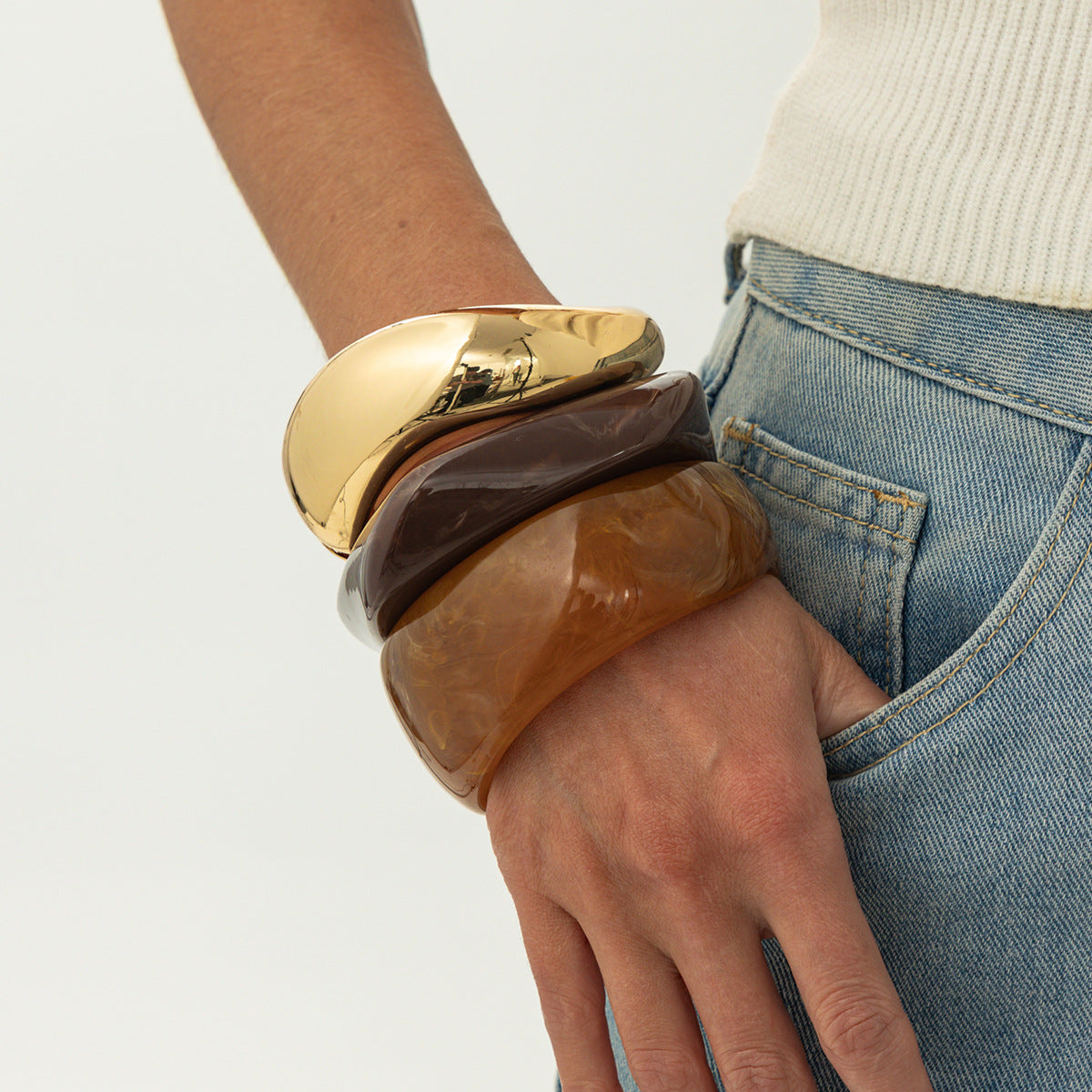 Maillard Retro Faceted Geometric Bracelet Exaggerated Smudge Wide Bracelet