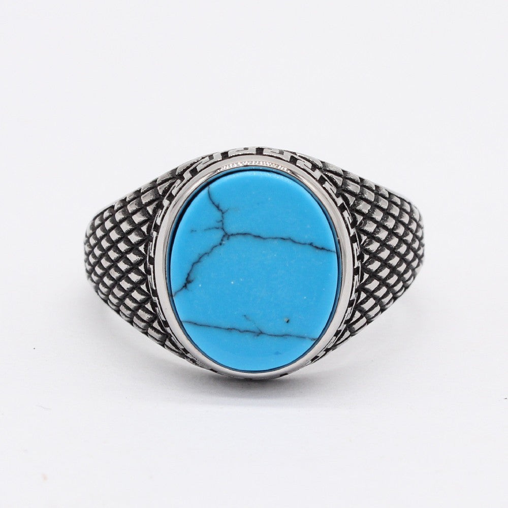 Planderful Turquoise Gemstone Titanium Steel Ring For Men Unisex Protection Statement Everyday Genie