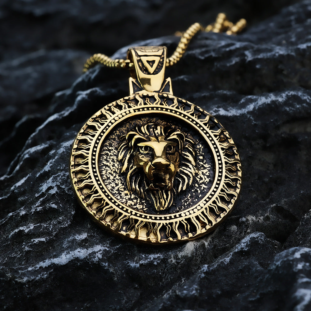 Vintage Men's Jewelry Stainless Steel Lion Head Pendant Necklace