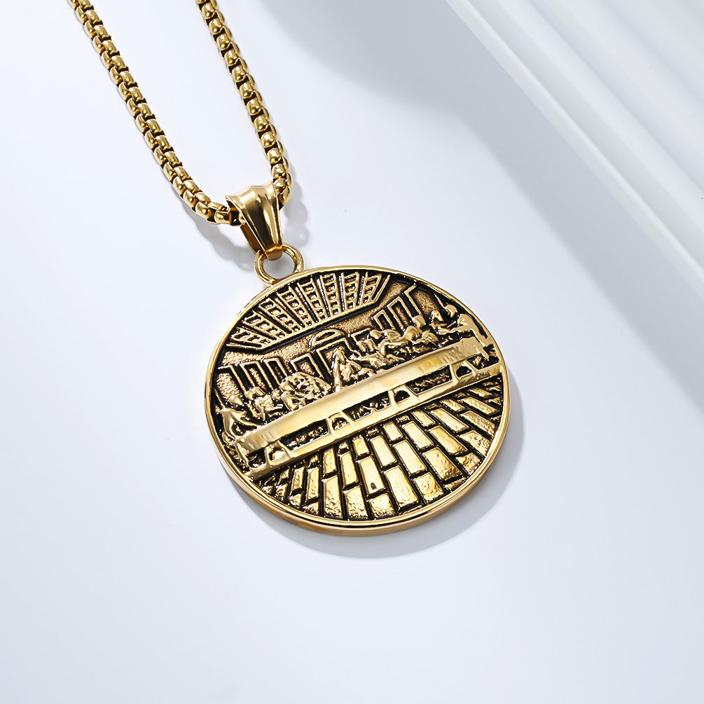 Planderful Titanium Steel Necklace Mens Retro Hip Hop Pendant Literary Style Gift Icon