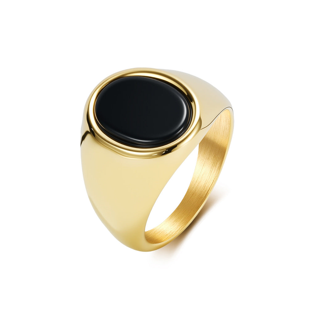 Stainless Steel Gemstone Geometric Black Ring