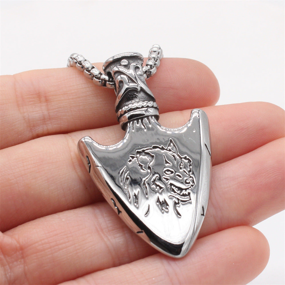 Planderful Norse Legacy – European and American Retro Direwolf Shield Viking Men's Titanium Steel Pendant