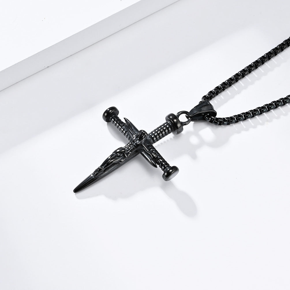 Cross-Border E-Commerce Retro Portrait Nails Cross Necklace
