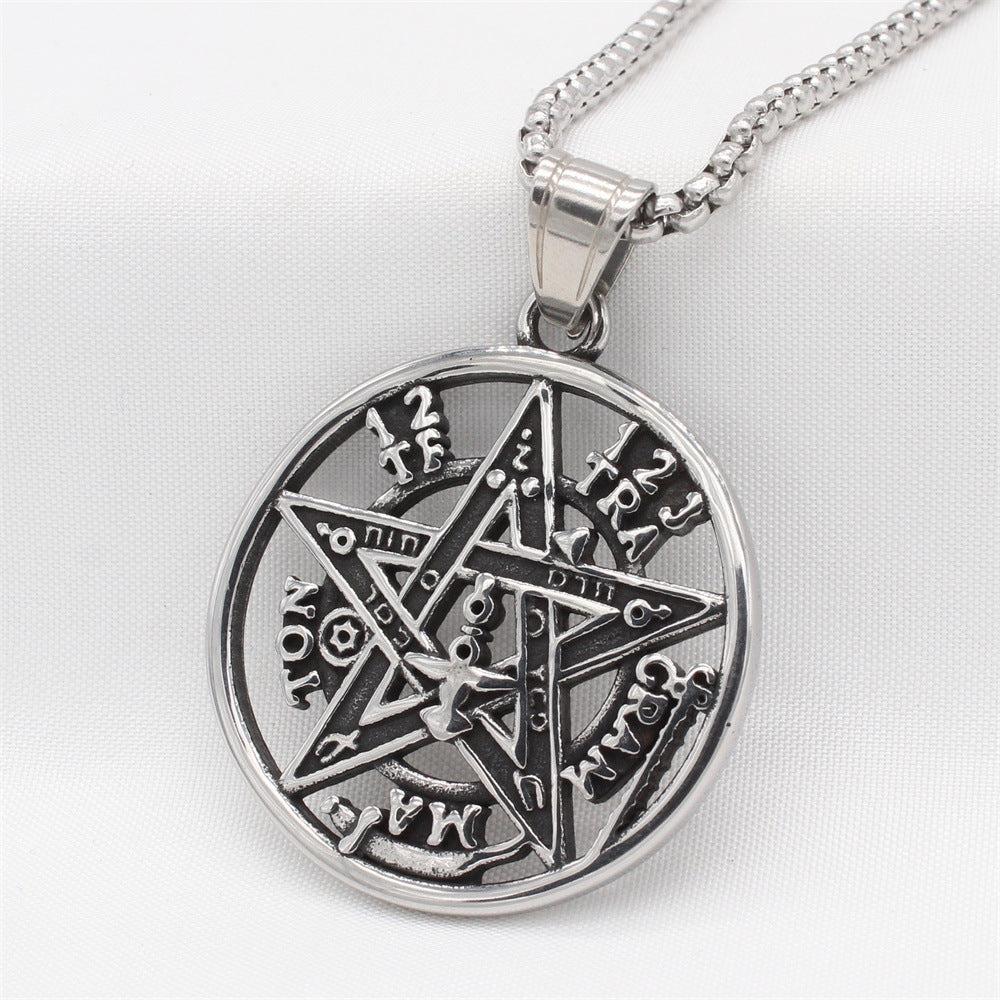 Titanium Steel Solomon Pentagram Pendant for Men - Stylish Stainless Steel Jewelry