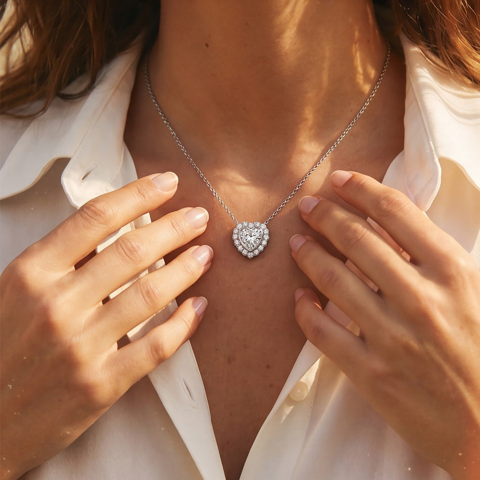 S925 Sterling Silver Moissanite Heart Pendant Necklace
