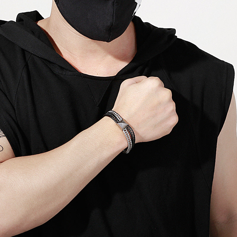 Stainless Steel Hand – Hip-Hop Double-Layer Color Matching Keel Bracelet