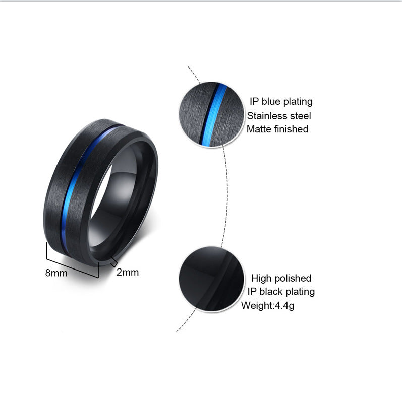 AliExpress Jewelry Ring 6MM Stainless Steel Brushed Black Blue