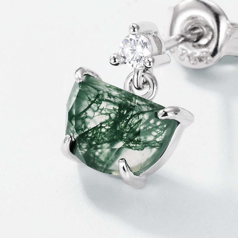 Planderful Jewelry Green Moss Agate Earrings Sterling Silver
